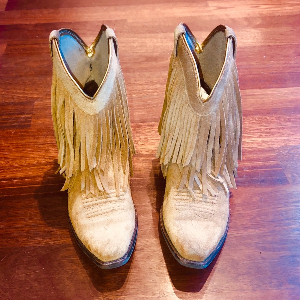 Genuine suede tasseled, cowgirl boots